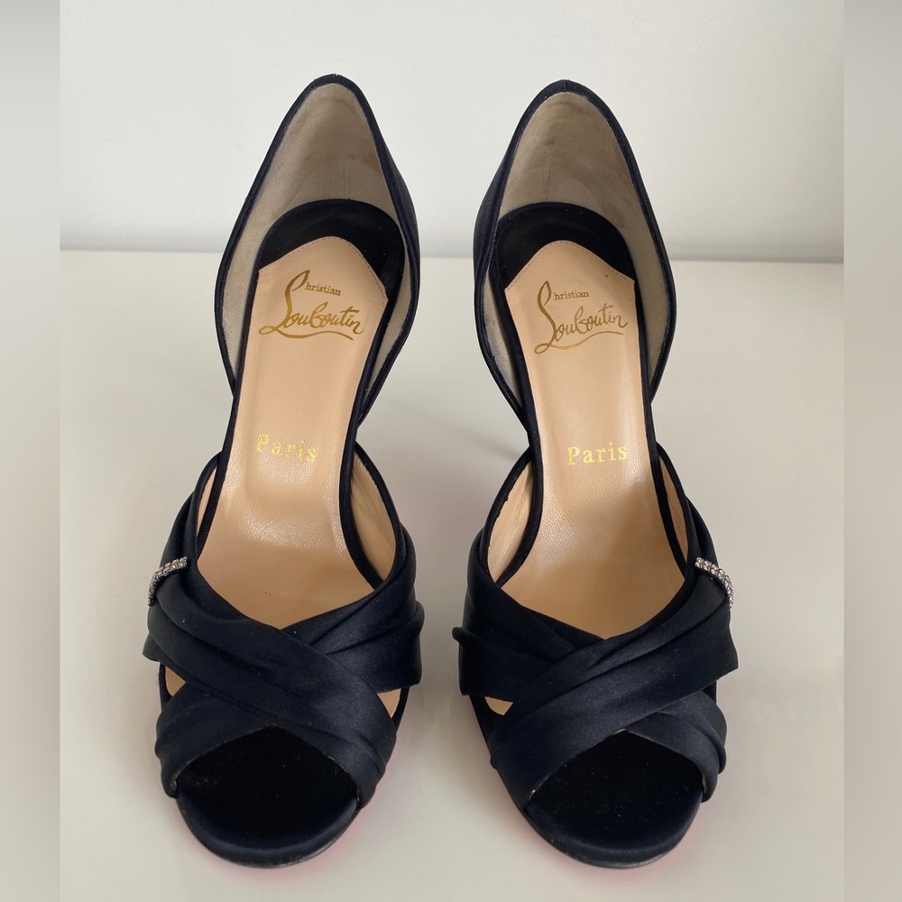 Christian Louboutin Black Satin Tres Ophrah 100 Stiletto Heels Pumps size 36 - Picture 6 of 17